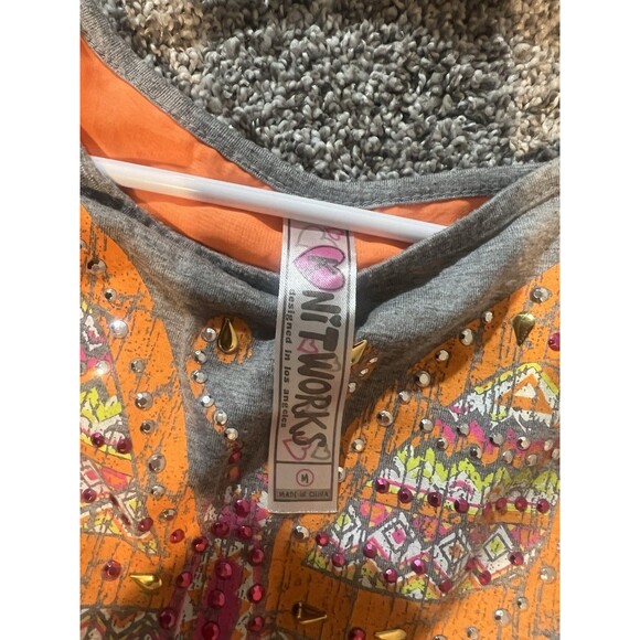 Knit Works Shirt Girls Medium Grey Orange Short sleeve Butterfly Sheer Back - Picture 3 of 3